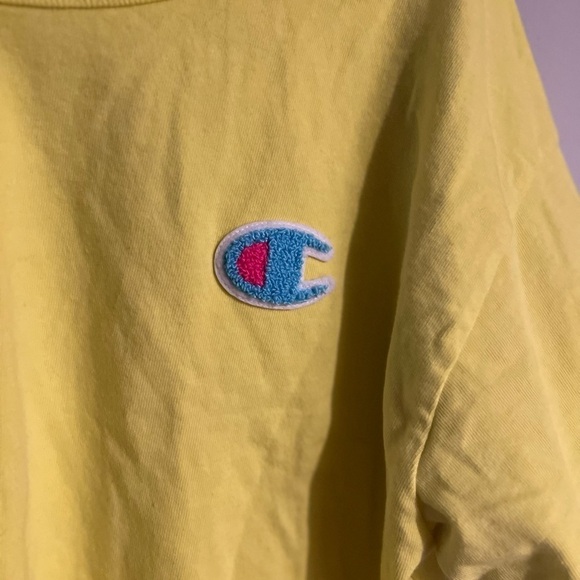 Champion Cropped T-Shirt with Sherpa Feel Patches - Small in Vibrant Neon Yellow - Picture 6 of 7